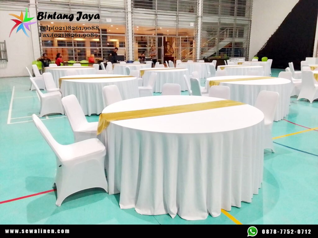 Sewa Taplak Meja Tebar Putih Untuk Meja Bulat Jakarta