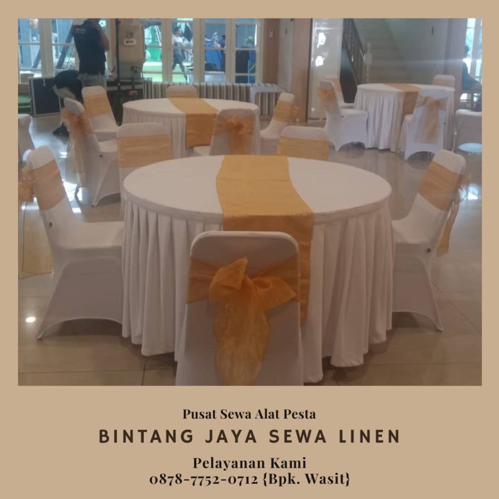 Sewa Kursi Meja Cover Putih Runner Gold Pondok Indah Jakarta