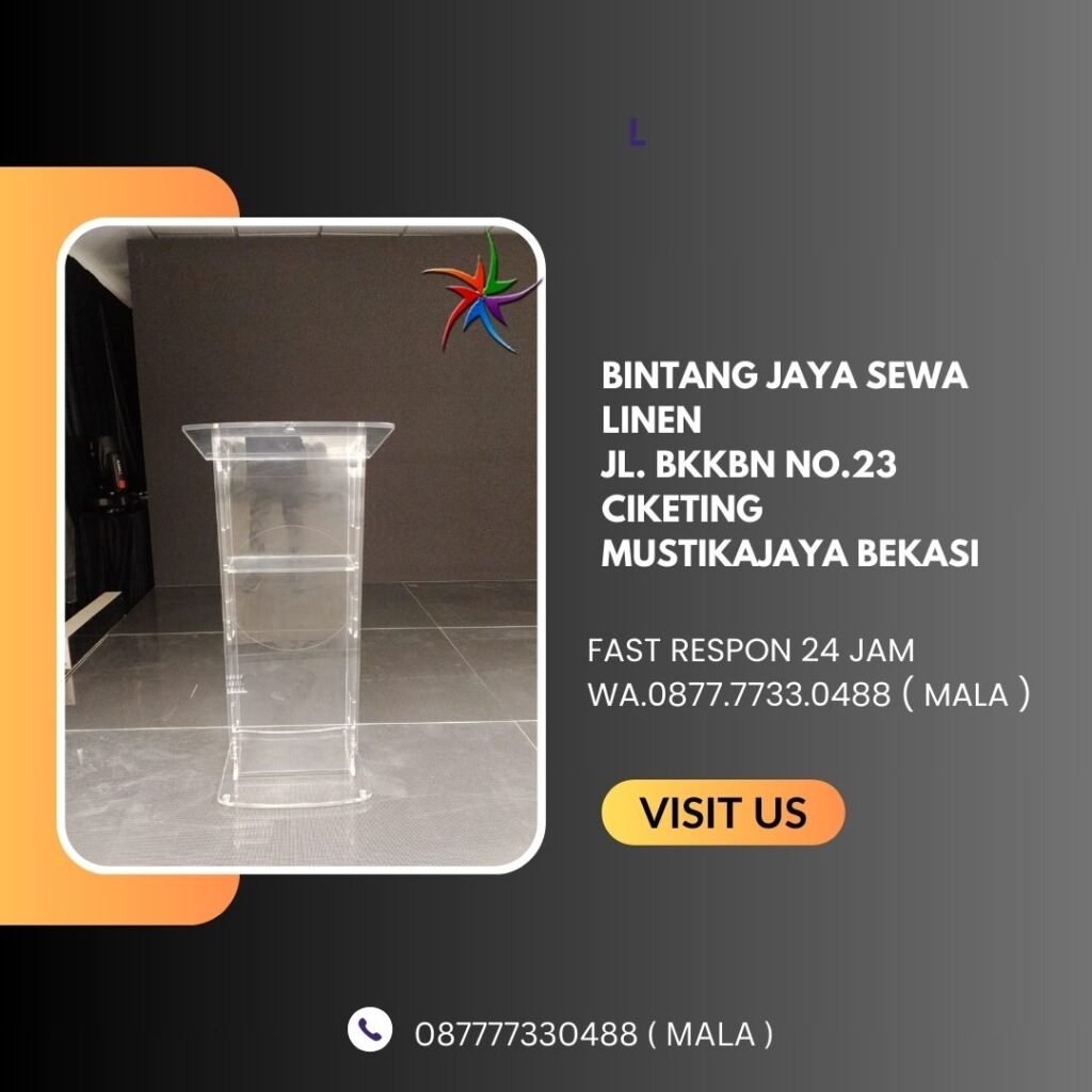 Layanan sewa Kursi Meja Podium Bahan Acrylic Bening Area Jakarta