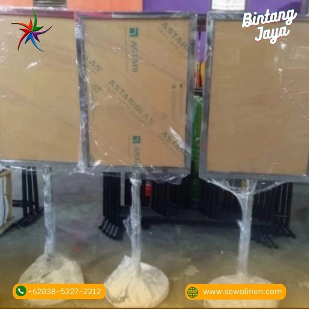 Menyewakan Papan Petunjuk Welcome Board Acrylic Bingkai Stainless Jakarta