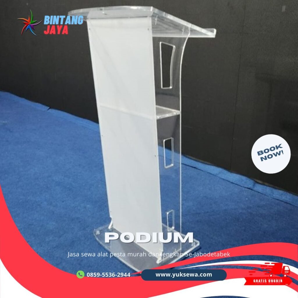 Sewa Mimbar Podium Kayu VIP Jati Ukir dan acrylic Area Jakarta