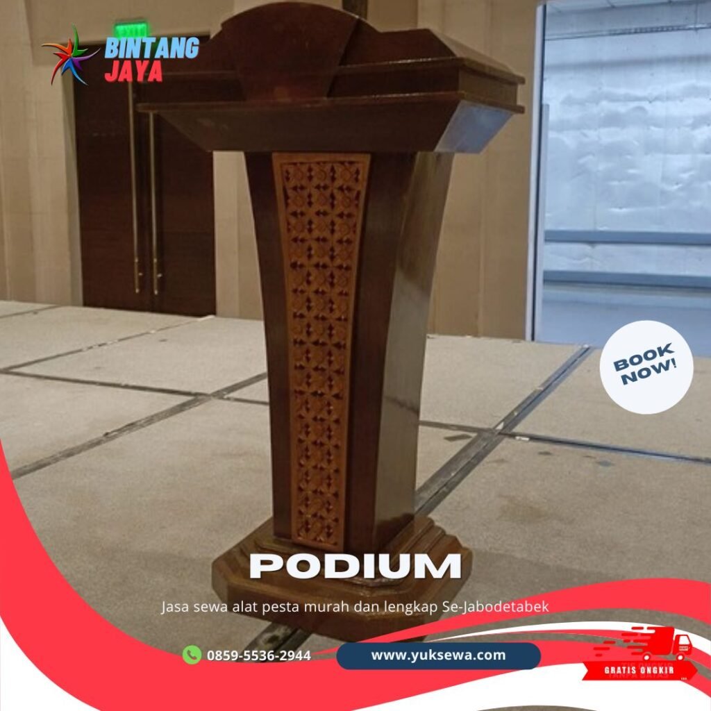 Sewa Mimbar Podium Kayu VIP Jati Ukir dan acrylic Area Jakarta