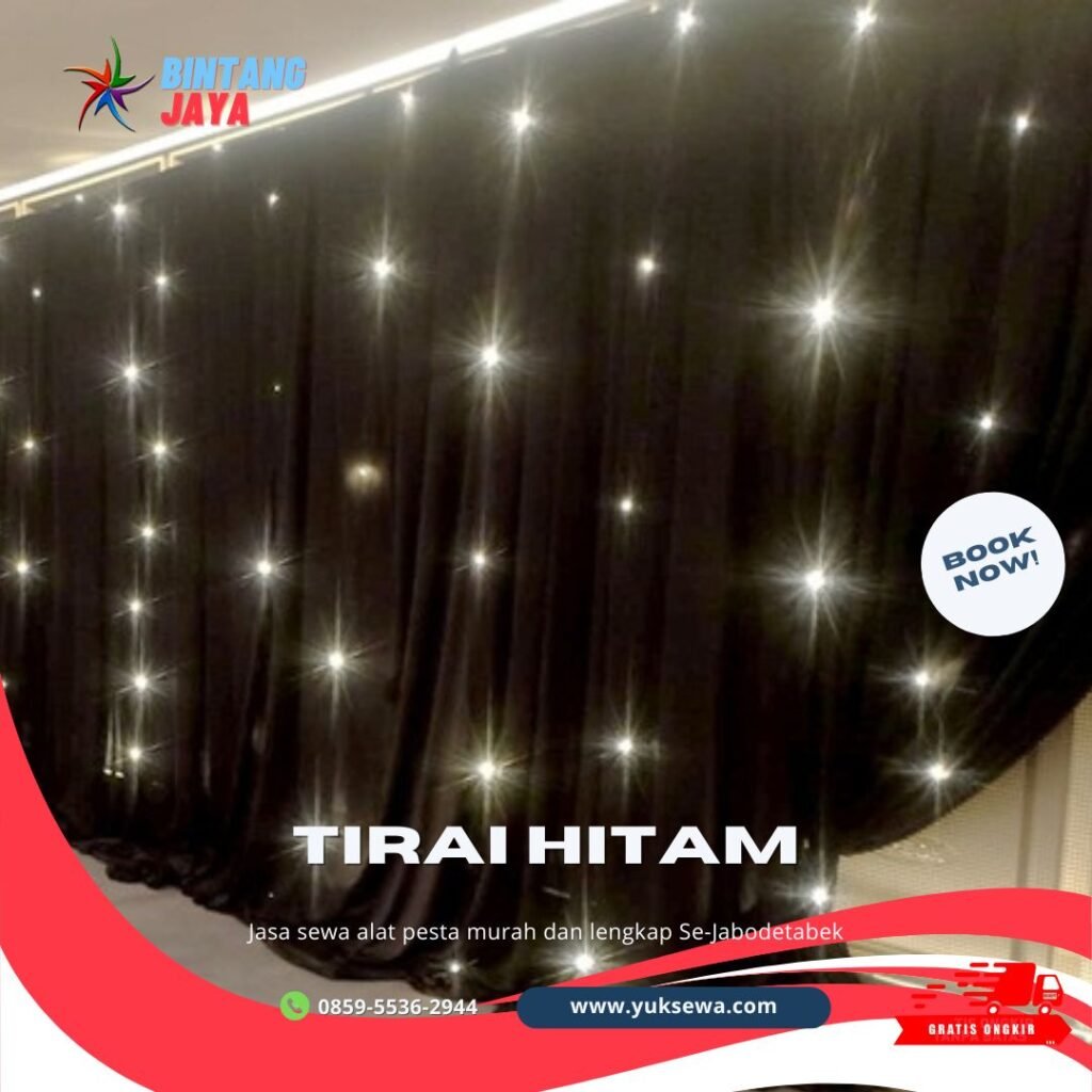 Sewa Black Curtain Starlight Bahan Lotto Hitam di Jakarta