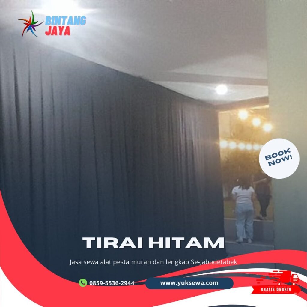 Sewa Black Curtain Starlight Bahan Lotto Hitam di Jakarta